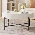 Table basse ronde vintage avec tiroir, table d'appoint de rangement en bois de 81 cm au design rétro de ferme pour salon