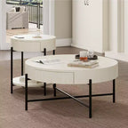 Table basse ronde vintage avec tiroir, table d'appoint de rangement en bois de 81 cm au design rétro de ferme pour salon