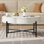 Table basse ronde vintage avec tiroir, table d'appoint de rangement en bois de 81 cm au design rétro de ferme pour salon