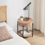 Table basse ronde vintage avec tiroir, table d'appoint de rangement en bois de 81 cm au design rétro de ferme pour salon