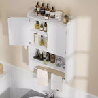 Meuble de Rangement Salle de Bain, Organiseur Mural avec 2 Portes et 1 Étagère Ouverte, Blanc