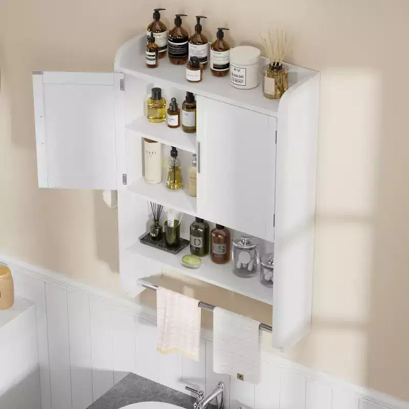 Meuble de Rangement Salle de Bain, Organiseur Mural avec 2 Portes et 1 Étagère Ouverte, Blanc