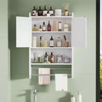Meuble de Rangement Salle de Bain, Organiseur Mural avec 2 Portes et 1 Étagère Ouverte, Blanc
