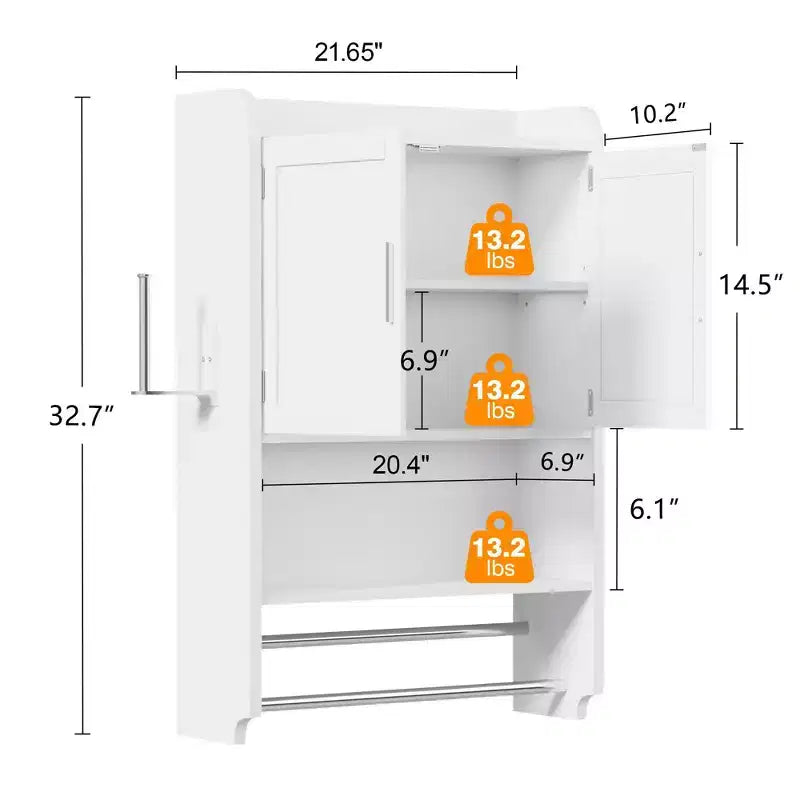 Meuble de Rangement Salle de Bain, Organiseur Mural avec 2 Portes et 1 Étagère Ouverte, Blanc