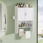 Meuble de Rangement Salle de Bain, Organiseur Mural avec 2 Portes et 1 Étagère Ouverte, Blanc