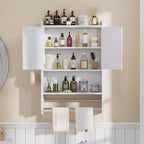 Meuble de Rangement Salle de Bain, Organiseur Mural avec 2 Portes et 1 Étagère Ouverte, Blanc