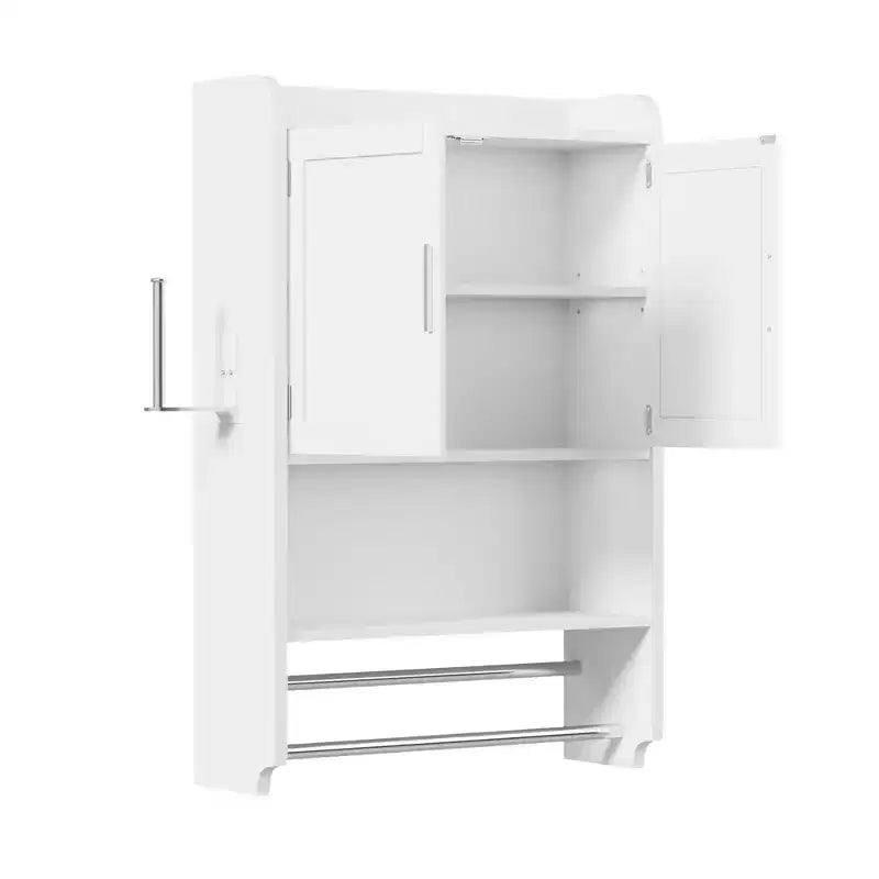 Meuble de Rangement Salle de Bain, Organiseur Mural avec 2 Portes et 1 Étagère Ouverte, Blanc