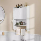 Meuble de Rangement Salle de Bain, Organiseur Mural avec 2 Portes et 1 Étagère Ouverte, Blanc