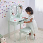 Coiffeuse en bois Heart Glow avec miroir et tabouret LED