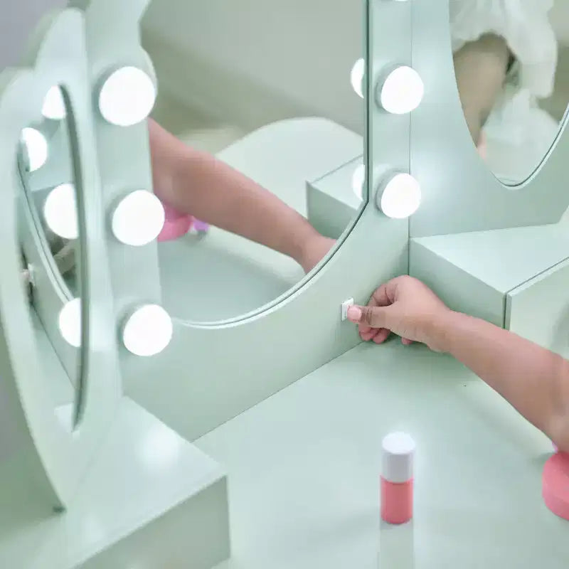 Coiffeuse en bois Heart Glow avec miroir et tabouret LED