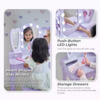 Coiffeuse en bois Heart Glow avec miroir et tabouret LED