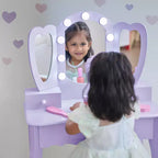 Coiffeuse en bois Heart Glow avec miroir et tabouret LED