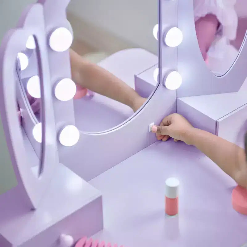 Coiffeuse en bois Heart Glow avec miroir et tabouret LED