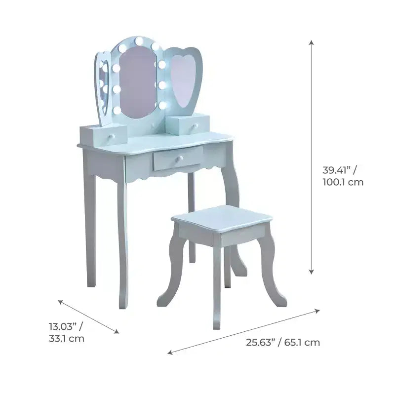 Coiffeuse en bois Heart Glow avec miroir et tabouret LED