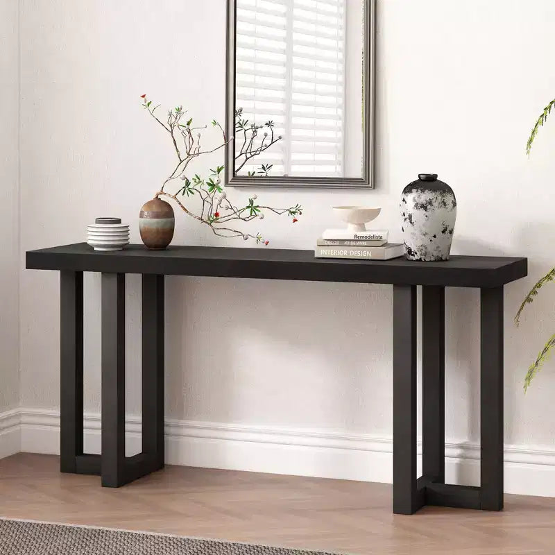 Console de 160 cm avec pieds en bois massif, élégante table d'entrée avec plateau épais, table de couloir pour salon, chambre à coucher