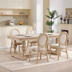 Chaises de salle à manger de style campagnard français, chaises rembourrées sculptées à dossier rond, beige