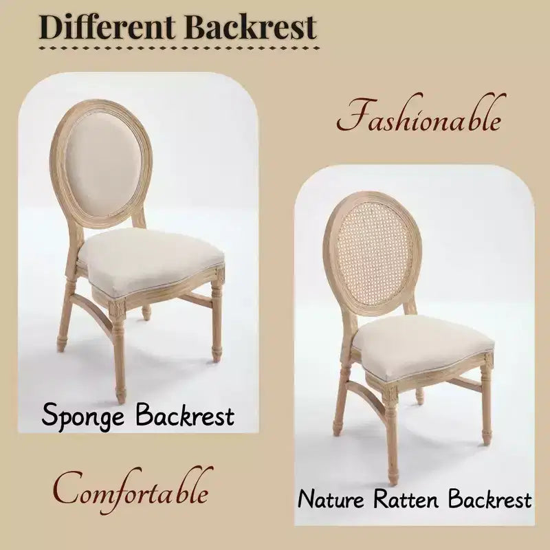 Chaises de salle à manger de style campagnard français, chaises rembourrées sculptées à dossier rond, beige