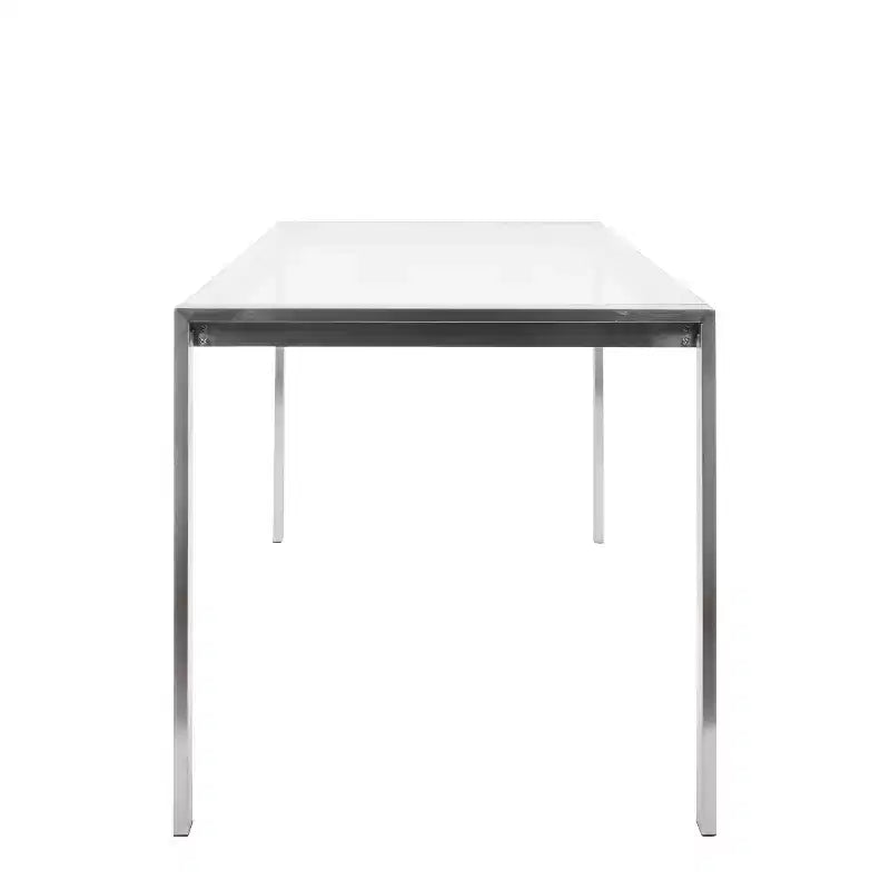 Table à manger moderne Fuji 47" Acier inoxydable/Verre transparent : Élégante 4 places, plateau rectangulaire, mobilier de cuisine