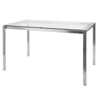 Table à manger moderne Fuji 47" Acier inoxydable/Verre transparent : Élégante 4 places, plateau rectangulaire, mobilier de cuisine
