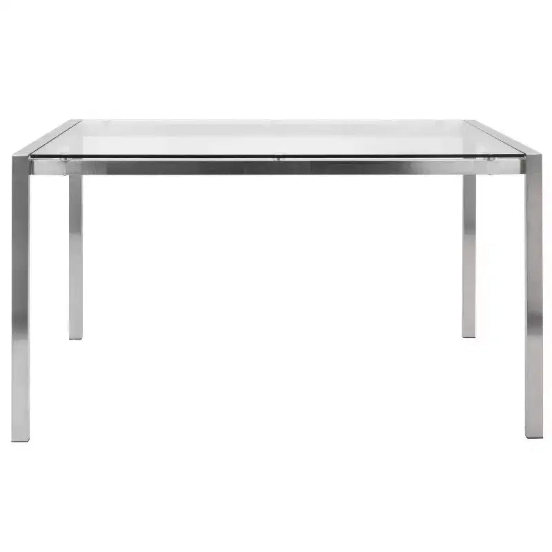 Table à manger moderne Fuji 47" Acier inoxydable/Verre transparent : Élégante 4 places, plateau rectangulaire, mobilier de cuisine