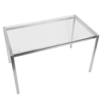 Table à manger moderne Fuji 47" Acier inoxydable/Verre transparent : Élégante 4 places, plateau rectangulaire, mobilier de cuisine