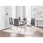 Table à manger moderne Fuji 47" Acier inoxydable/Verre transparent : Élégante 4 places, plateau rectangulaire, mobilier de cuisine
