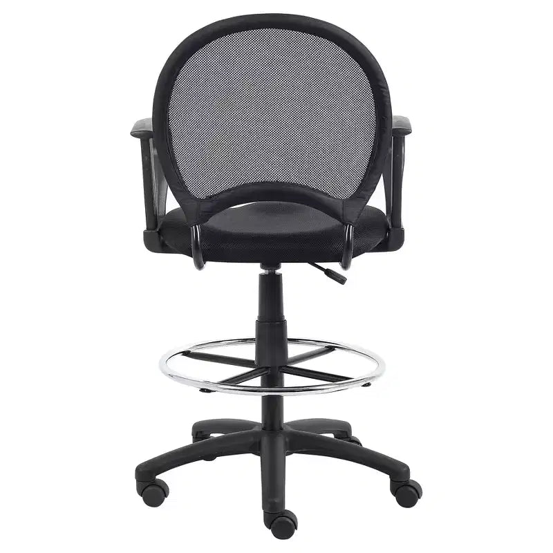Tabouret de dessinateur en maille avec accoudoirs en boucle noir : Pivotant, piètement en nylon, structure en métal, capacité de 125 kg