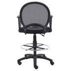 Tabouret de dessinateur en maille avec accoudoirs en boucle noir : Pivotant, piètement en nylon, structure en métal, capacité de 125 kg