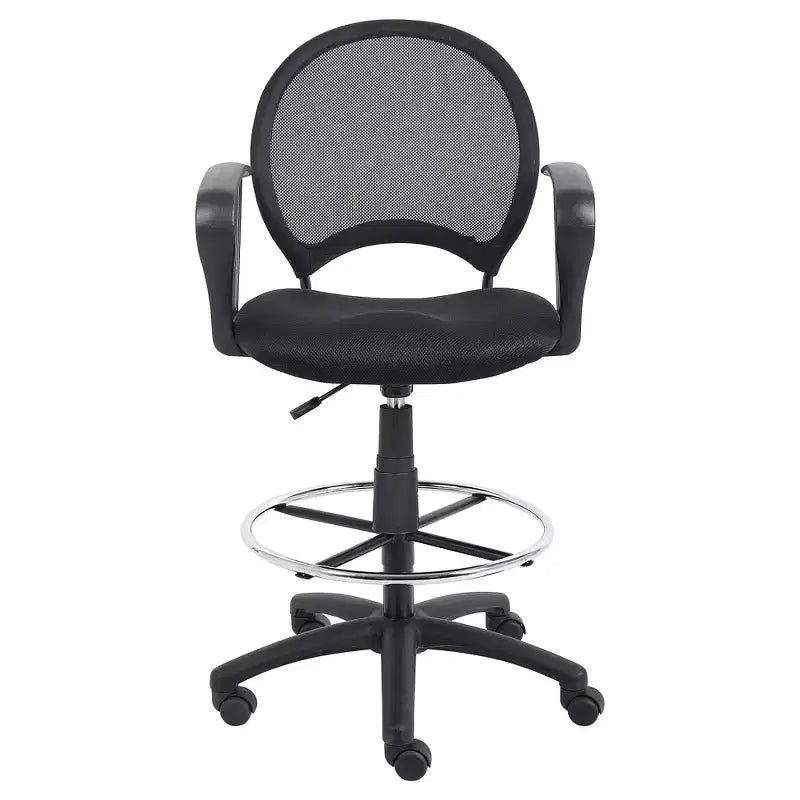 Tabouret de dessinateur en maille avec accoudoirs en boucle noir : Pivotant, piètement en nylon, structure en métal, capacité de 125 kg