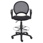 Tabouret de dessinateur en maille avec accoudoirs en boucle noir : Pivotant, piètement en nylon, structure en métal, capacité de 125 kg