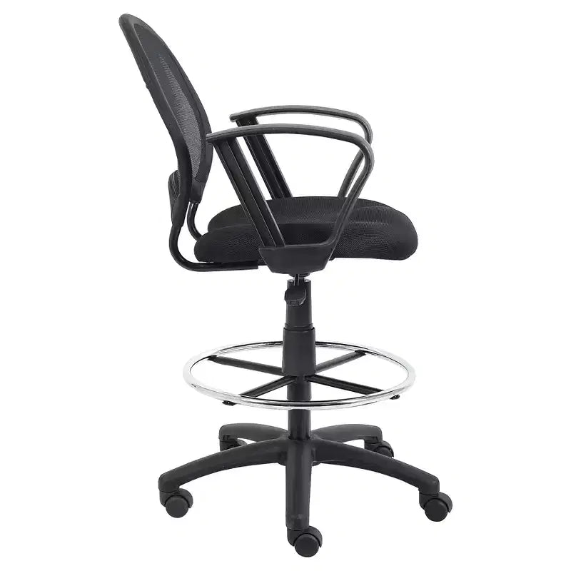 Tabouret de dessinateur en maille avec accoudoirs en boucle noir : Pivotant, piètement en nylon, structure en métal, capacité de 125 kg