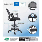 Tabouret de dessinateur en maille avec accoudoirs en boucle noir : Pivotant, piètement en nylon, structure en métal, capacité de 125 kg