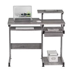 Bureau de Travail Informatique Complet Gris : Avec Tiroir, Cadre en Acier, Surface en MDF