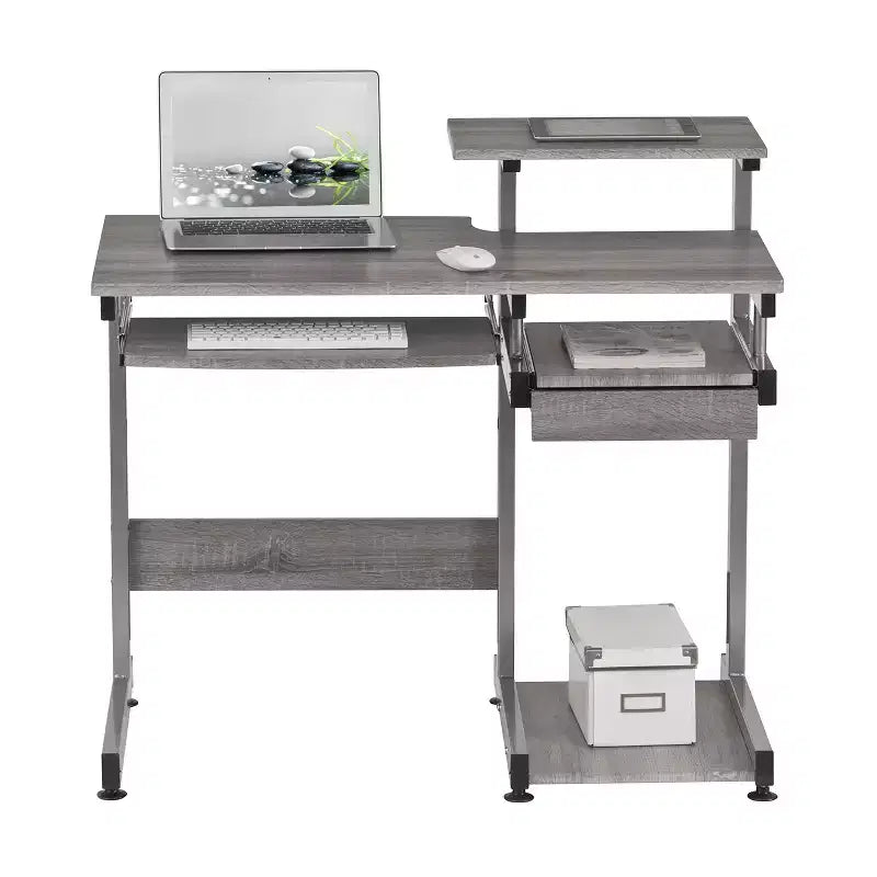 Bureau de Travail Informatique Complet Gris : Avec Tiroir, Cadre en Acier, Surface en MDF