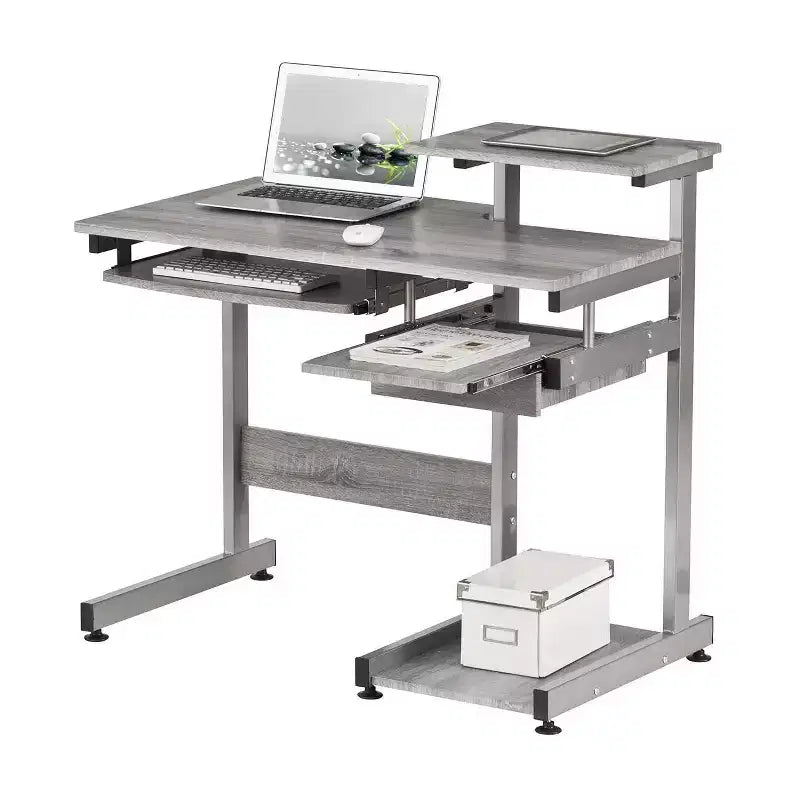 Bureau de Travail Informatique Complet Gris : Avec Tiroir, Cadre en Acier, Surface en MDF