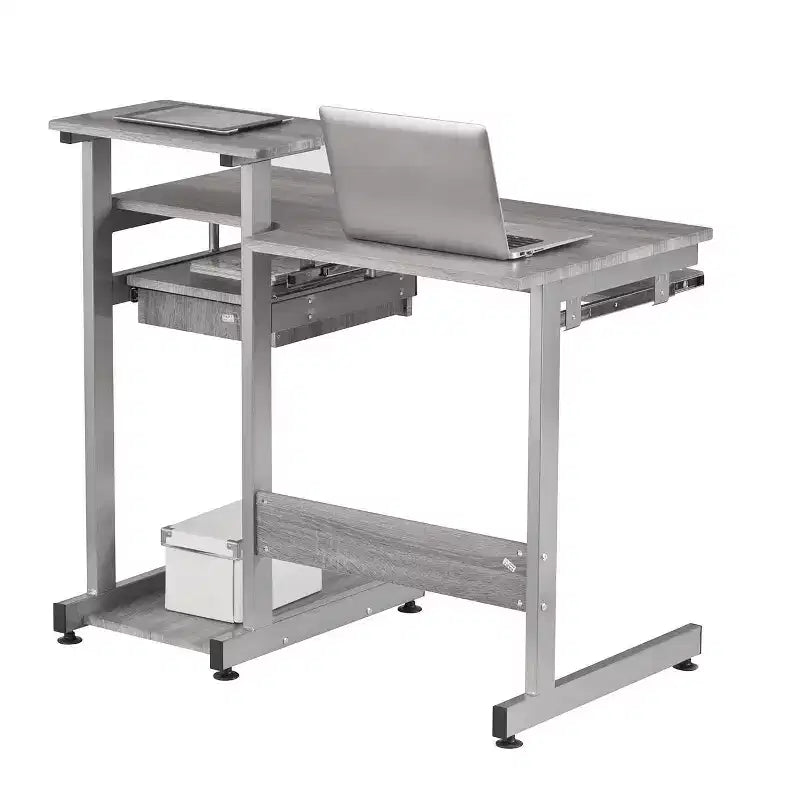 Bureau de Travail Informatique Complet Gris : Avec Tiroir, Cadre en Acier, Surface en MDF