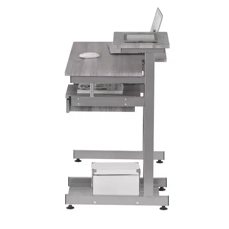 Bureau de Travail Informatique Complet Gris : Avec Tiroir, Cadre en Acier, Surface en MDF