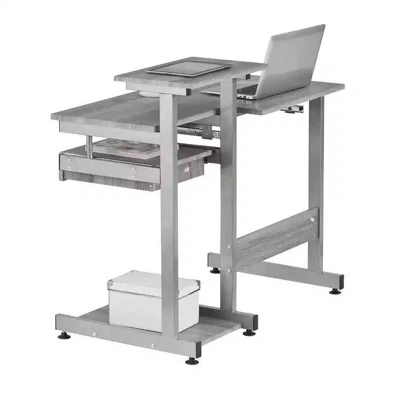 Bureau de Travail Informatique Complet Gris : Avec Tiroir, Cadre en Acier, Surface en MDF