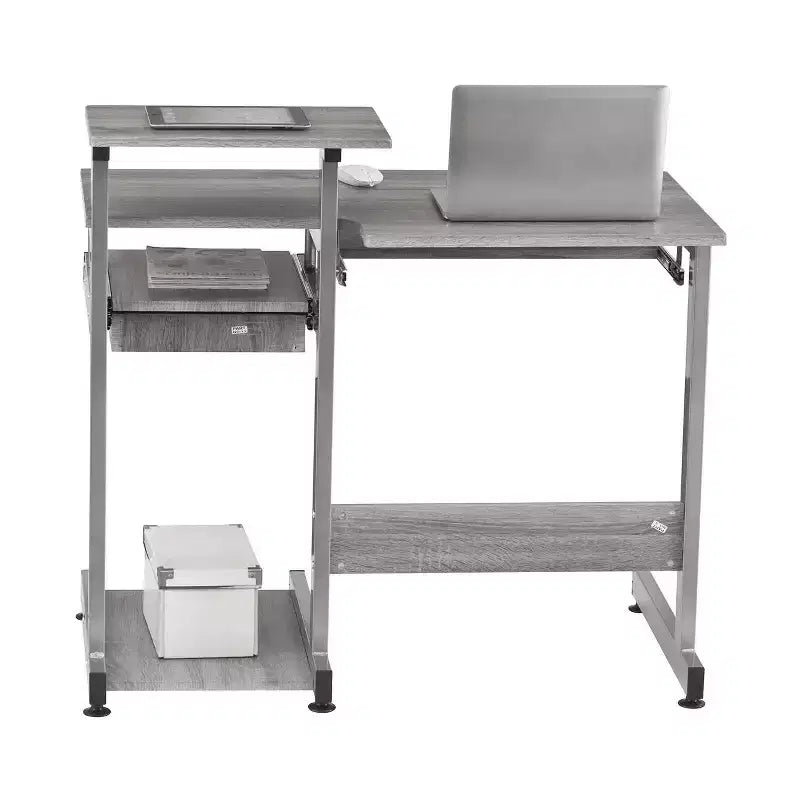 Bureau de Travail Informatique Complet Gris : Avec Tiroir, Cadre en Acier, Surface en MDF