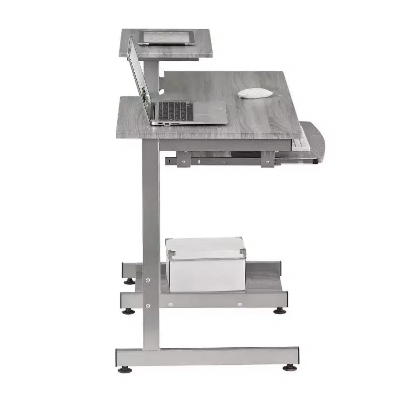 Bureau de Travail Informatique Complet Gris : Avec Tiroir, Cadre en Acier, Surface en MDF