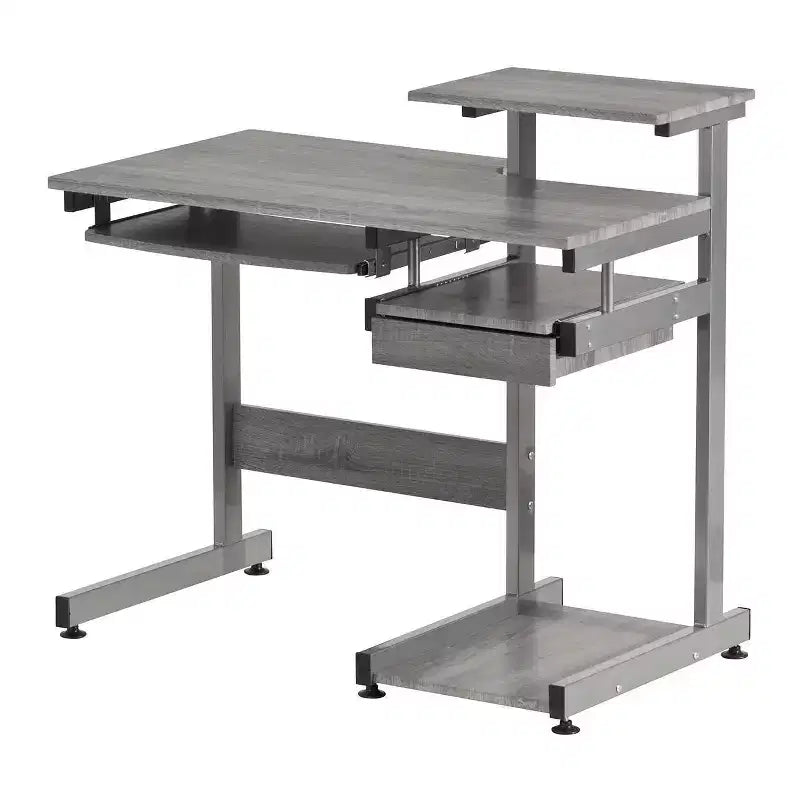 Bureau de Travail Informatique Complet Gris : Avec Tiroir, Cadre en Acier, Surface en MDF