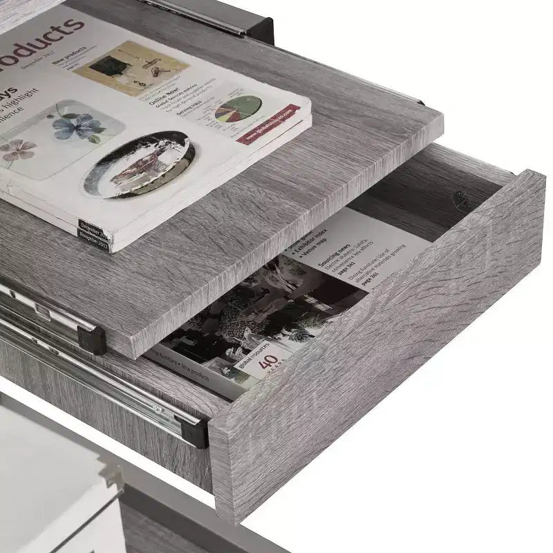Bureau de Travail Informatique Complet Gris : Avec Tiroir, Cadre en Acier, Surface en MDF
