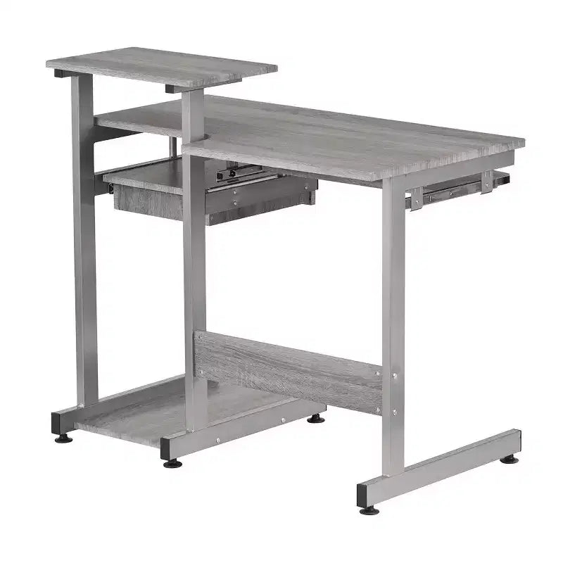 Bureau de Travail Informatique Complet Gris : Avec Tiroir, Cadre en Acier, Surface en MDF