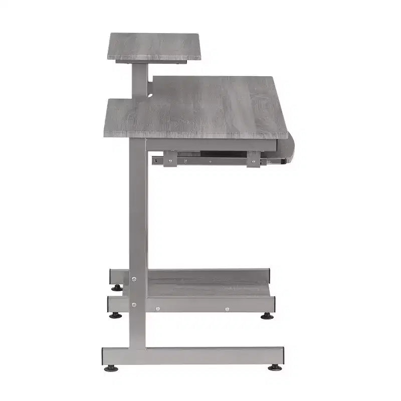 Bureau de Travail Informatique Complet Gris : Avec Tiroir, Cadre en Acier, Surface en MDF