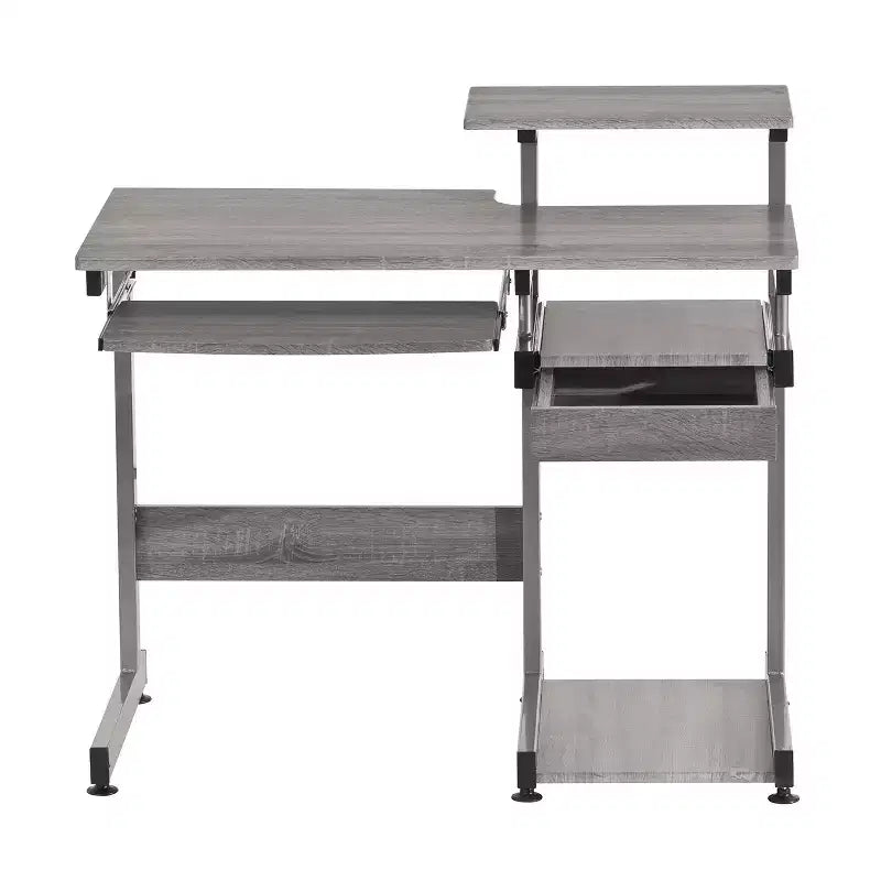 Bureau de Travail Informatique Complet Gris : Avec Tiroir, Cadre en Acier, Surface en MDF
