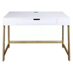 Bureau intelligent Néorustique avec ports USB Blanc/Naturel : Construction en bois dur, assemblage facile