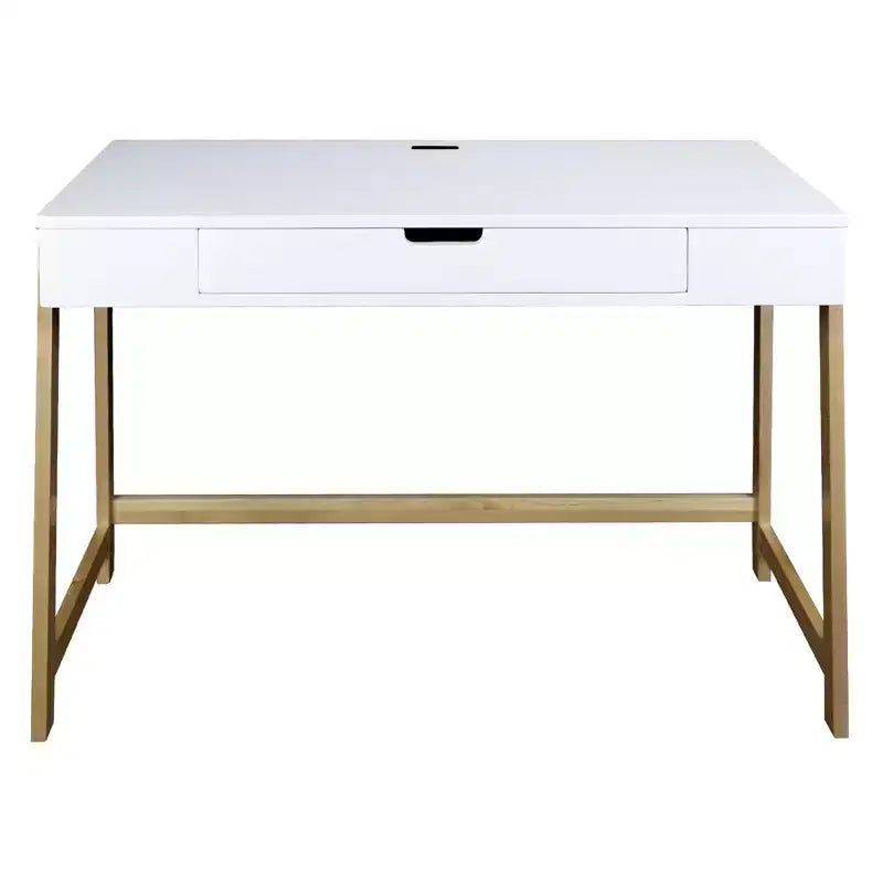 Bureau intelligent Néorustique avec ports USB Blanc/Naturel : Construction en bois dur, assemblage facile