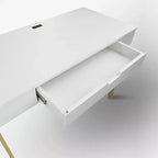 Bureau intelligent Néorustique avec ports USB Blanc/Naturel : Construction en bois dur, assemblage facile