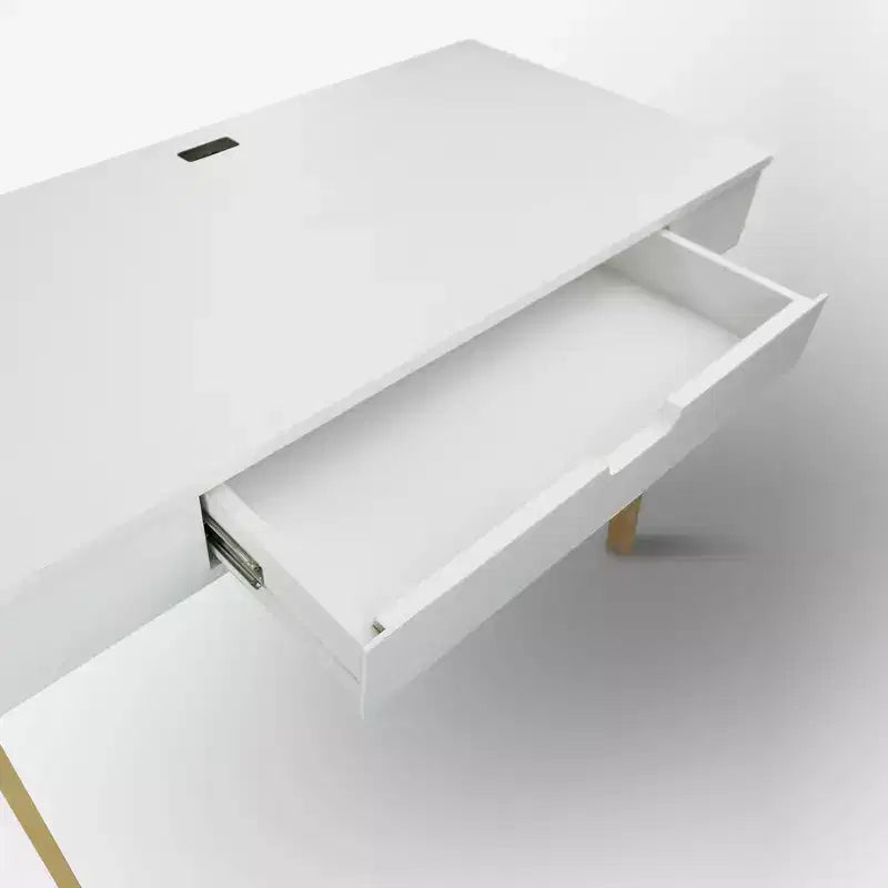 Bureau intelligent Néorustique avec ports USB Blanc/Naturel : Construction en bois dur, assemblage facile