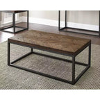 Table basse métallique Lorenza Cocktail marron : bois d'acacia, motif à chevrons, base en nickel vintage